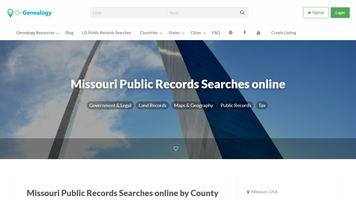 Missouri Public Records Searches online - OnGenealogy